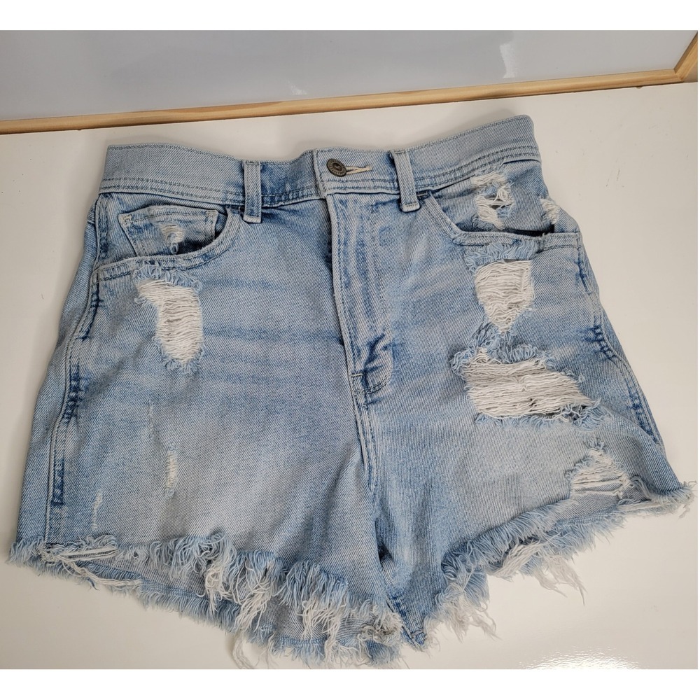Hollister Denim Shorts Womens 5/27 Light Wash Distressed Ultra High Rise Vintage